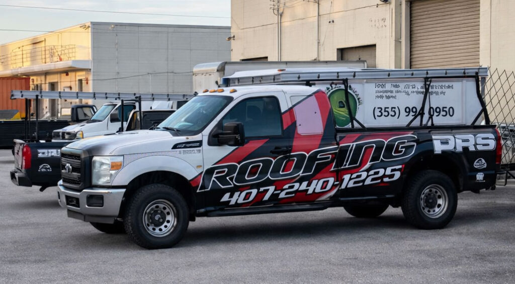 DRS truck on site at an Orlando roofing project
