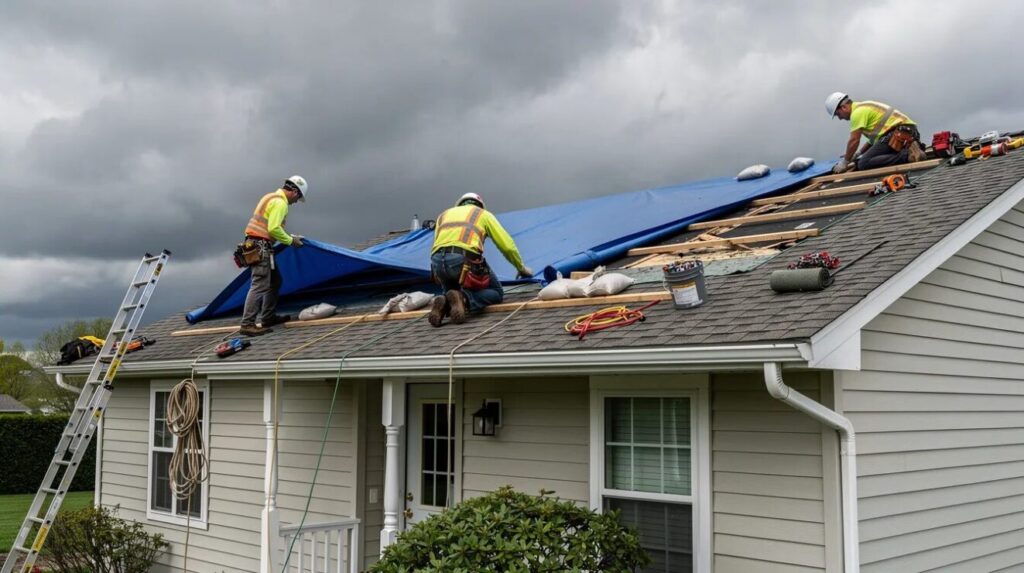 emergency tarping of a roof after hurricane