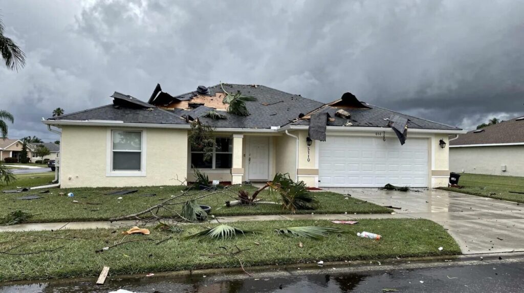 Roof needing emergency repair after major storm in FL