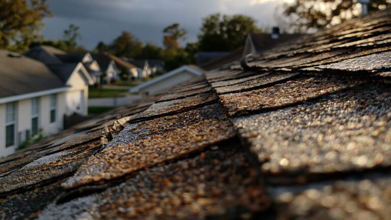 granule loss and curling shingles on aging Orlando roof